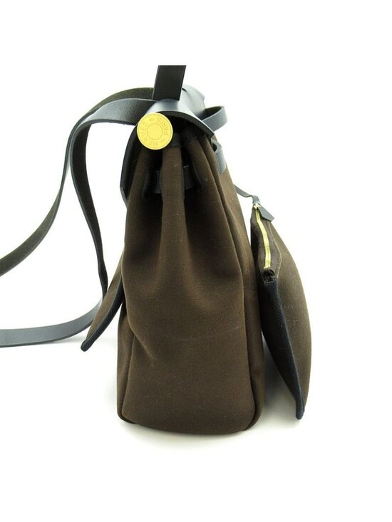 Hermes Herbag Zip PM Toile D\'officier Box Calf Backpack Black Brown main image 5
